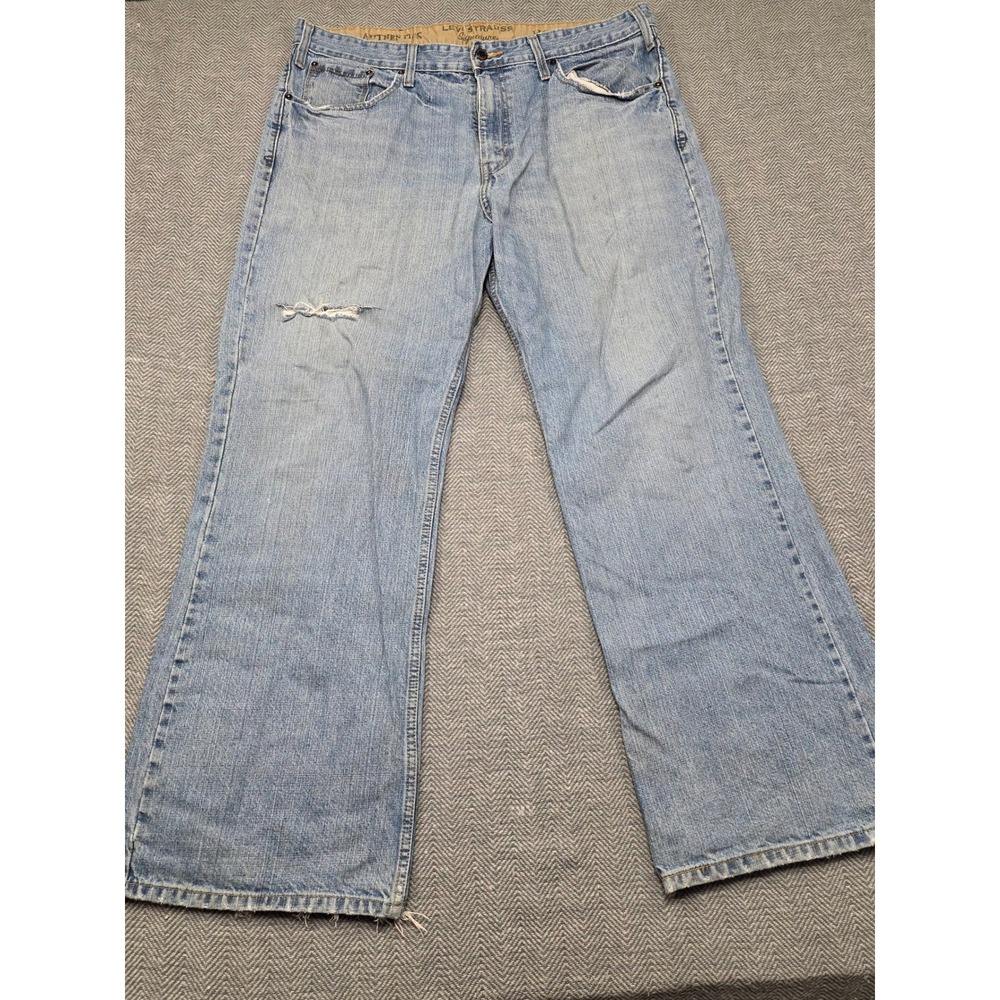 Levi Strauss Signature‎ Mens Low Loose Boot Jeans Light Wash Distressed 38x32
